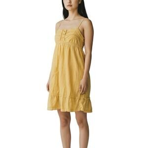 Vintage Yellow Eyelet Babydoll Dress Womens Sz XS Y2K Cotton Pastel Boho Grunge